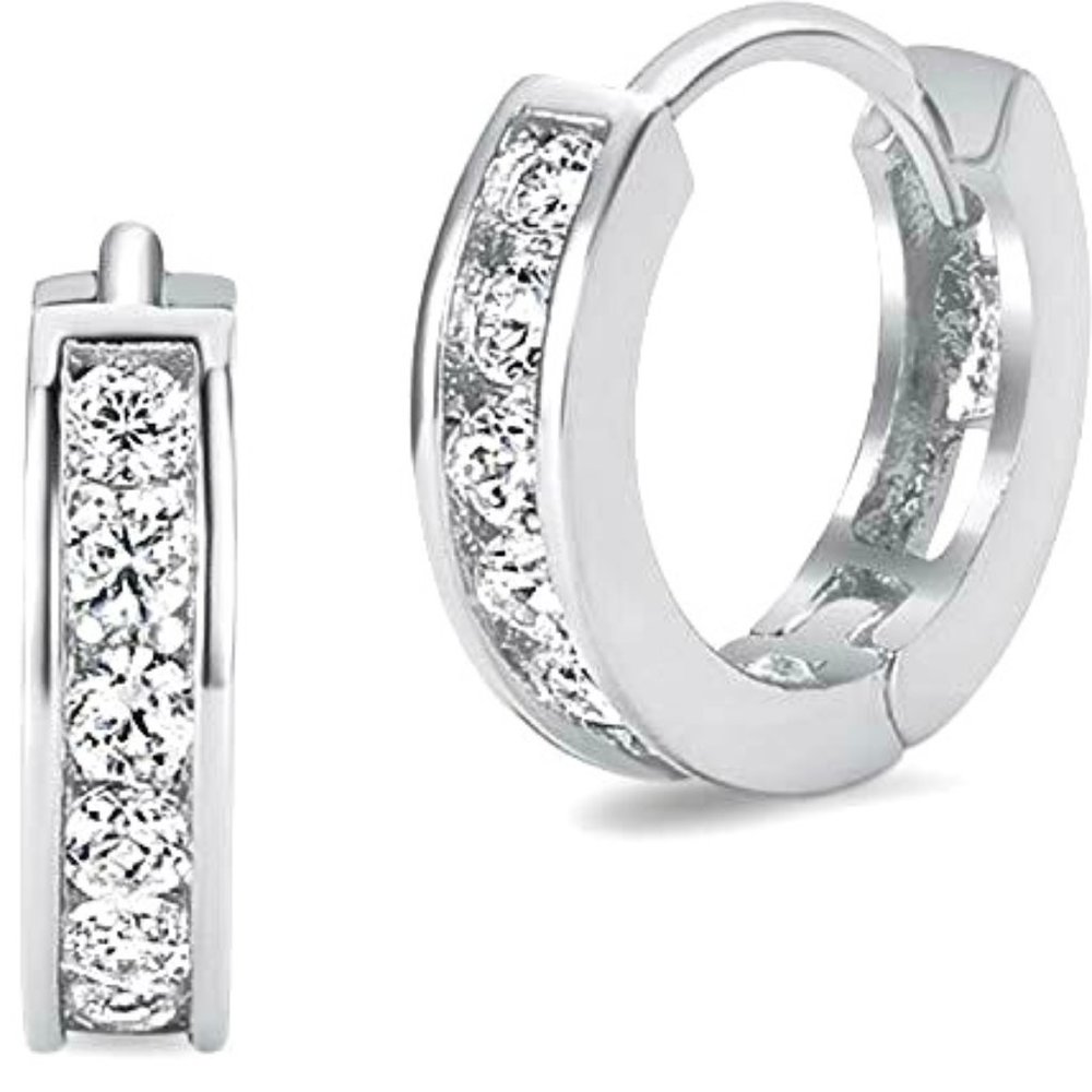 New Sterling Silver 925 Sparkling Channel-set CZ earrings
